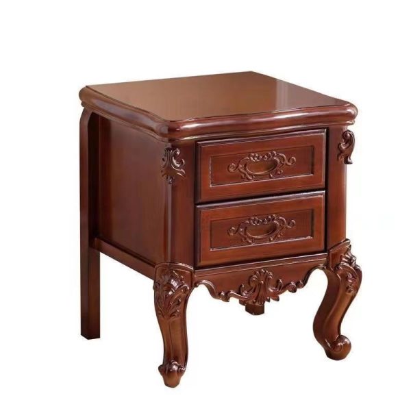 Traditional Chinese Solid Wood Textured Rectangular Nightstand With 2 Drawers For Bedroom - Image 13