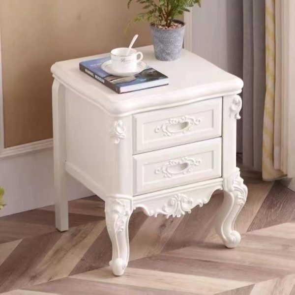 Traditional Chinese Solid Wood Textured Rectangular Nightstand With 2 Drawers For Bedroom - Image 3