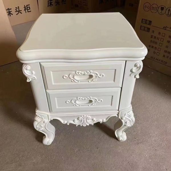 Traditional Chinese Solid Wood Textured Rectangular Nightstand With 2 Drawers For Bedroom - Image 12