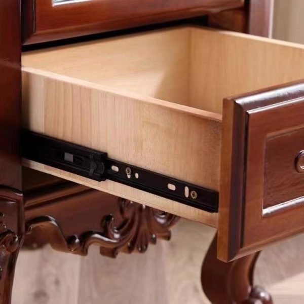 Traditional Chinese Solid Wood Textured Rectangular Nightstand With 2 Drawers For Bedroom - Image 5