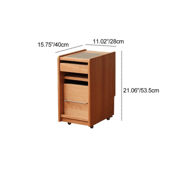 Traditional Japanese Cherry Wood & Stainless Steel Mobile Rectangular Nightstand 3-Tier For Bedroom - Image 4