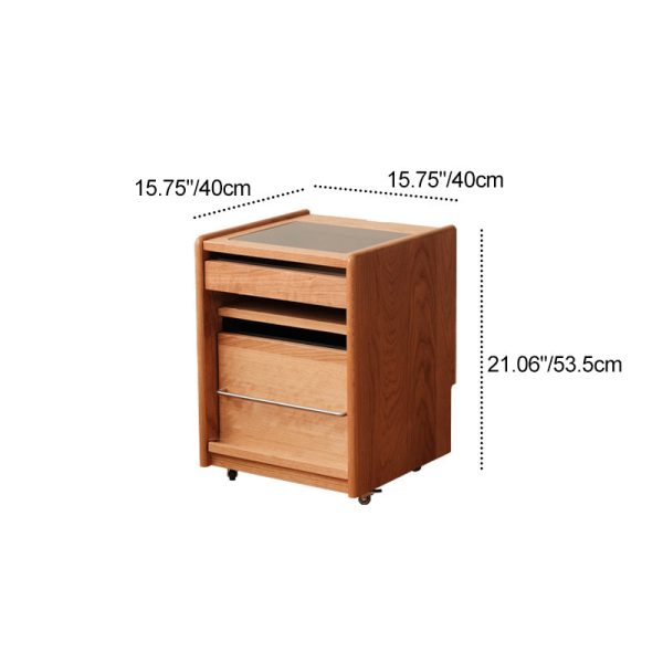 Traditional Japanese Cherry Wood & Stainless Steel Mobile Rectangular Nightstand 3-Tier For Bedroom - Image 5