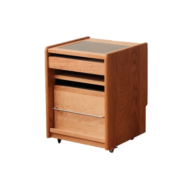 Traditional Japanese Cherry Wood & Stainless Steel Mobile Rectangular Nightstand 3-Tier For Bedroom - Image 25