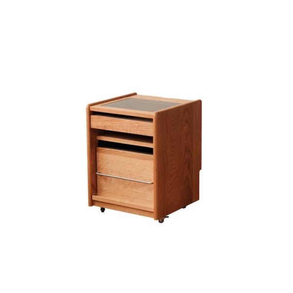 Traditional Japanese Cherry Wood & Stainless Steel Mobile Rectangular Nightstand 3-Tier For Bedroom - Image 24
