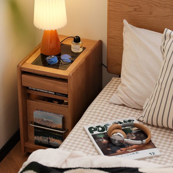 Traditional Japanese Cherry Wood & Stainless Steel Mobile Rectangular Nightstand 3-Tier For Bedroom - Image 19
