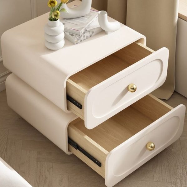 Modern Minimalist Solid Wood & Metal Rounded Square Nightstand 2-Drawer With Ball Accents For Bedroom - Image 9