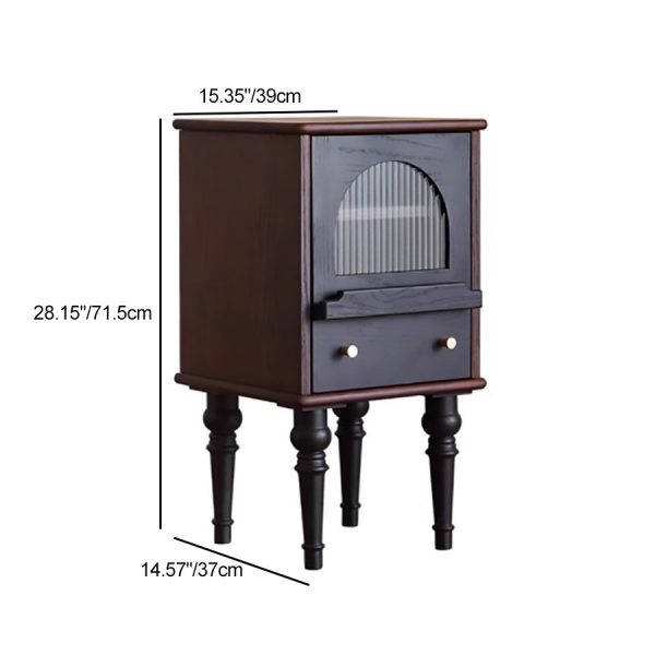 Traditional Vintage Ash Wood & Glass Round Square Textured Nightstand 1-Drawer For Bedroom - Image 4