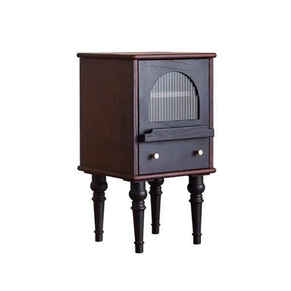 Traditional Vintage Ash Wood & Glass Round Square Textured Nightstand 1-Drawer For Bedroom - Image 15