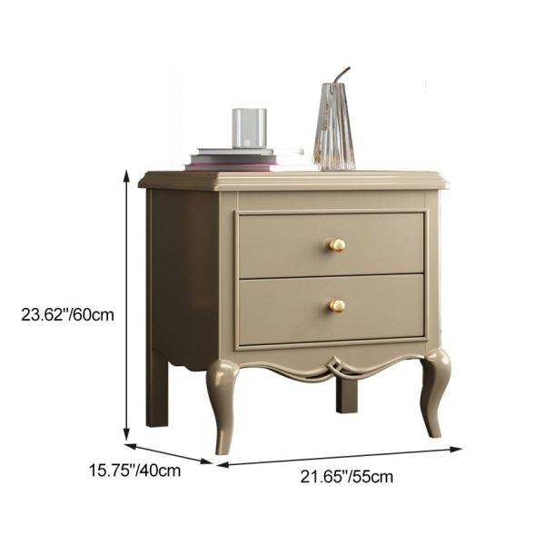 Modern Luxury Solid Wood & Metal Curved Square Nightstand 2-Drawer For Bedroom - Image 4