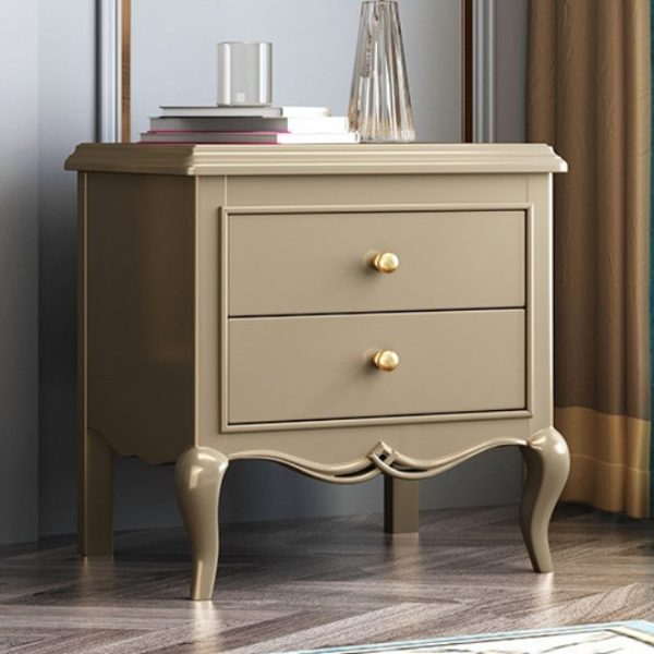 Modern Luxury Solid Wood & Metal Curved Square Nightstand 2-Drawer For Bedroom - Image 10