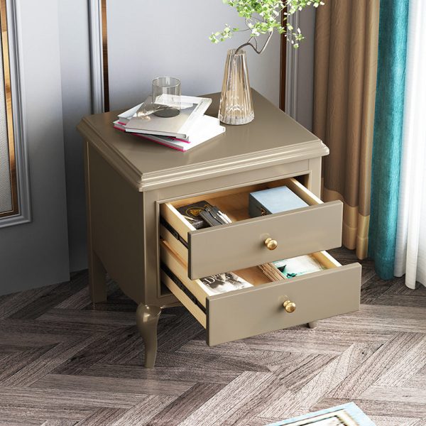Modern Luxury Solid Wood & Metal Curved Square Nightstand 2-Drawer For Bedroom - Image 9