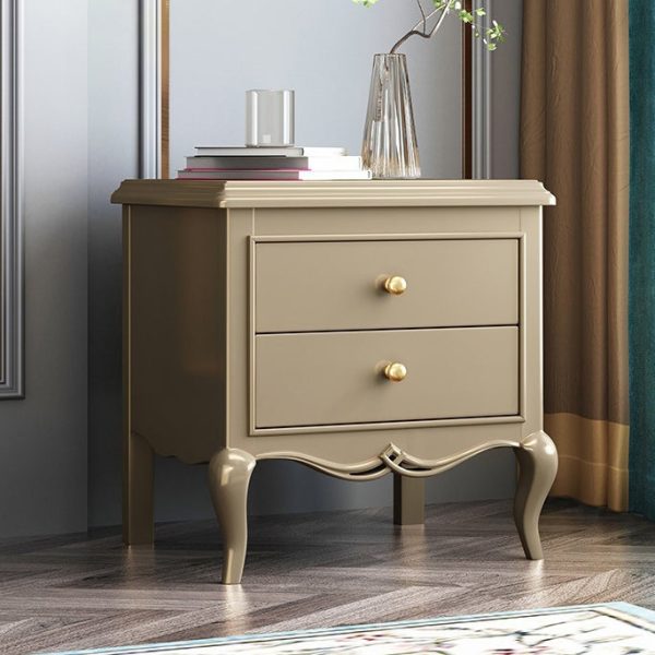 Modern Luxury Solid Wood & Metal Curved Square Nightstand 2-Drawer For Bedroom - Image 12