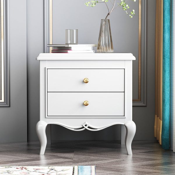 Modern Luxury Solid Wood & Metal Curved Square Nightstand 2-Drawer For Bedroom - Image 2