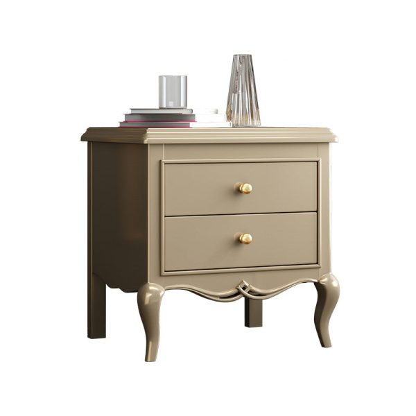 Modern Luxury Solid Wood & Metal Curved Square Nightstand 2-Drawer For Bedroom - Image 13