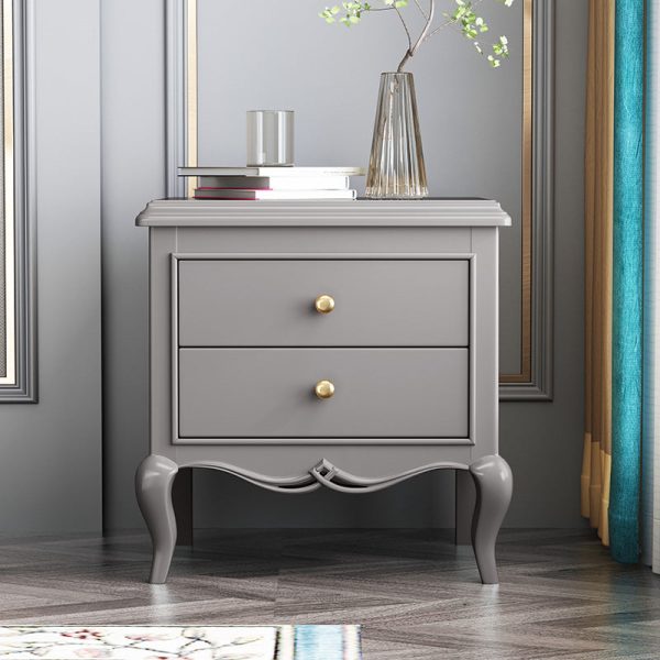 Modern Luxury Solid Wood & Metal Curved Square Nightstand 2-Drawer For Bedroom - Image 3