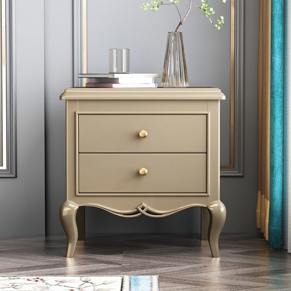 Modern Luxury Solid Wood & Metal Curved Square Nightstand 2-Drawer For Bedroom - Image 11