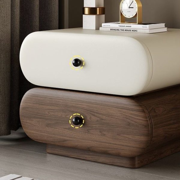Contemporary Creative Faux Leather Solid Wood Metal Rounded Rectangular Oval Nightstand 2-Drawer For Bedroom - Image 19