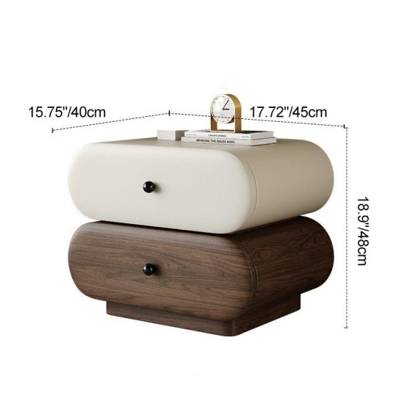 Contemporary Creative Faux Leather Solid Wood Metal Rounded Rectangular Oval Nightstand 2-Drawer For Bedroom - Image 5