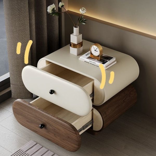 Contemporary Creative Faux Leather Solid Wood Metal Rounded Rectangular Oval Nightstand 2-Drawer For Bedroom - Image 10