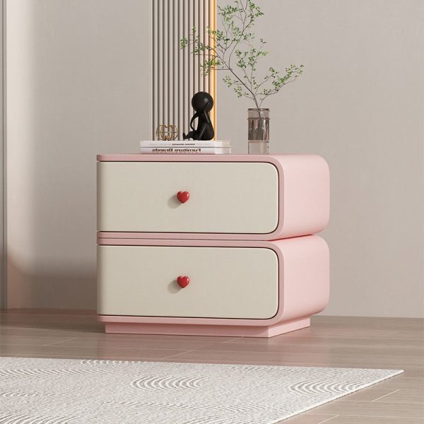 Contemporary Creative Faux Leather Solid Wood & Metal Curved Rectangular Nightstand 2-Drawer For Bedroom - Image 19