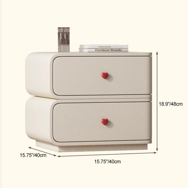 Contemporary Creative Faux Leather Solid Wood & Metal Curved Rectangular Nightstand 2-Drawer For Bedroom - Image 4