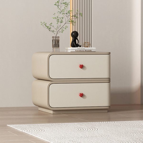 Contemporary Creative Faux Leather Solid Wood & Metal Curved Rectangular Nightstand 2-Drawer For Bedroom - Image 28