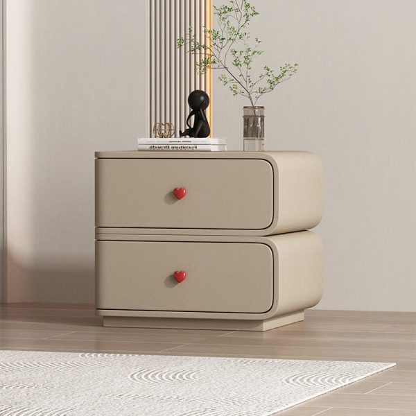Contemporary Creative Faux Leather Solid Wood & Metal Curved Rectangular Nightstand 2-Drawer For Bedroom - Image 31