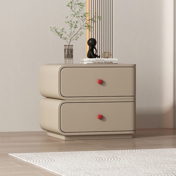 Contemporary Creative Faux Leather Solid Wood & Metal Curved Rectangular Nightstand 2-Drawer For Bedroom - Image 27
