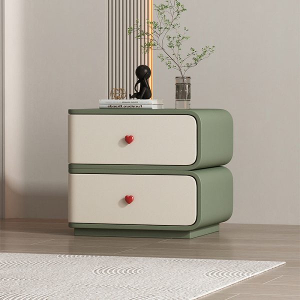 Contemporary Creative Faux Leather Solid Wood & Metal Curved Rectangular Nightstand 2-Drawer For Bedroom - Image 21