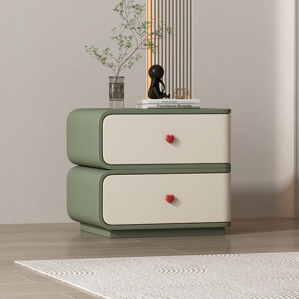 Contemporary Creative Faux Leather Solid Wood & Metal Curved Rectangular Nightstand 2-Drawer For Bedroom - Image 29