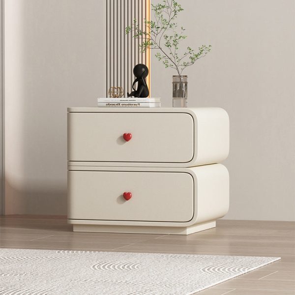 Contemporary Creative Faux Leather Solid Wood & Metal Curved Rectangular Nightstand 2-Drawer For Bedroom - Image 12