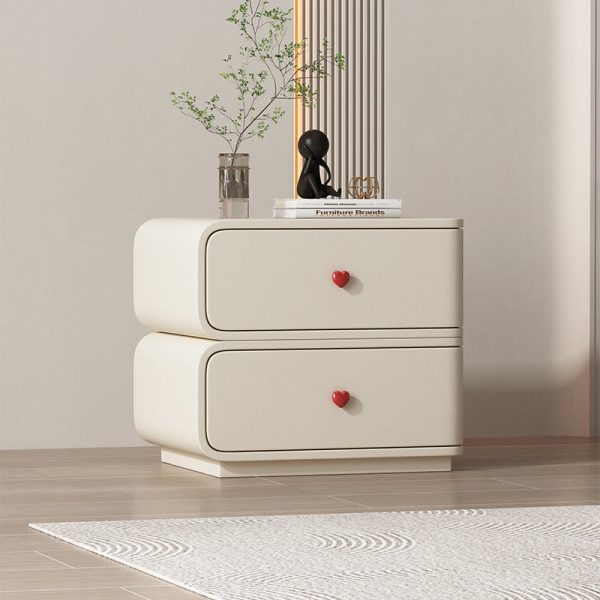 Contemporary Creative Faux Leather Solid Wood & Metal Curved Rectangular Nightstand 2-Drawer For Bedroom - Image 30