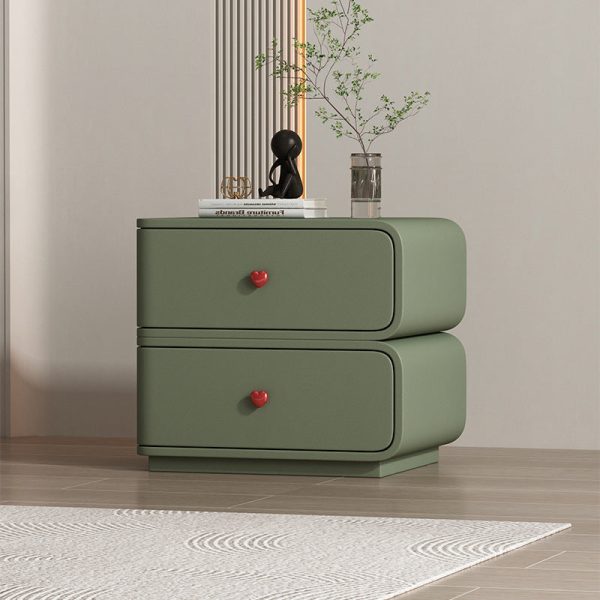 Contemporary Creative Faux Leather Solid Wood & Metal Curved Rectangular Nightstand 2-Drawer For Bedroom - Image 18