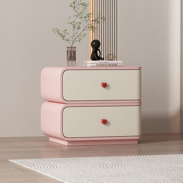 Contemporary Creative Faux Leather Solid Wood & Metal Curved Rectangular Nightstand 2-Drawer For Bedroom - Image 26