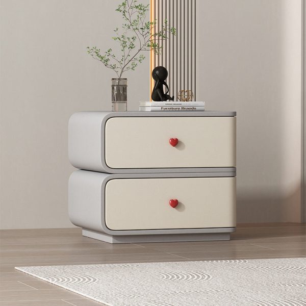 Contemporary Creative Faux Leather Solid Wood & Metal Curved Rectangular Nightstand 2-Drawer For Bedroom - Image 22