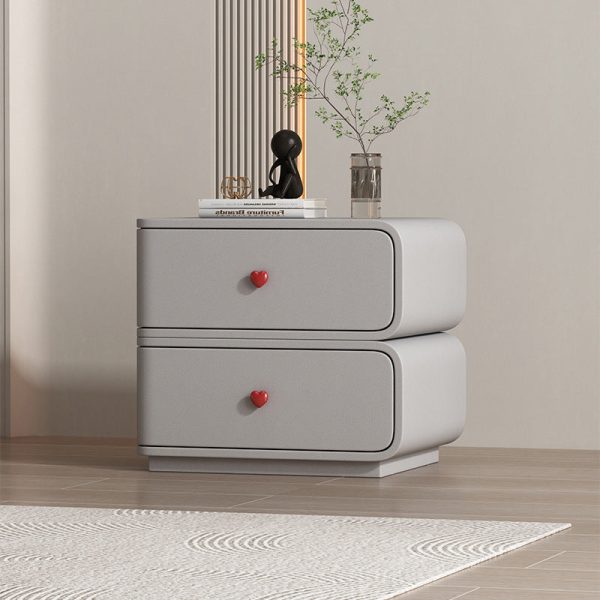 Contemporary Creative Faux Leather Solid Wood & Metal Curved Rectangular Nightstand 2-Drawer For Bedroom - Image 15