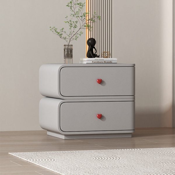 Contemporary Creative Faux Leather Solid Wood & Metal Curved Rectangular Nightstand 2-Drawer For Bedroom - Image 23
