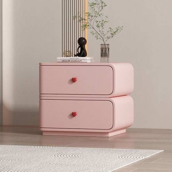 Contemporary Creative Faux Leather Solid Wood & Metal Curved Rectangular Nightstand 2-Drawer For Bedroom - Image 14