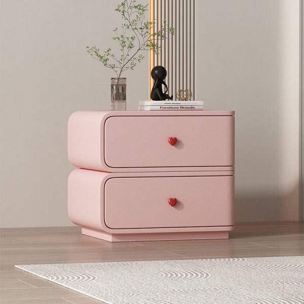 Contemporary Creative Faux Leather Solid Wood & Metal Curved Rectangular Nightstand 2-Drawer For Bedroom - Image 24