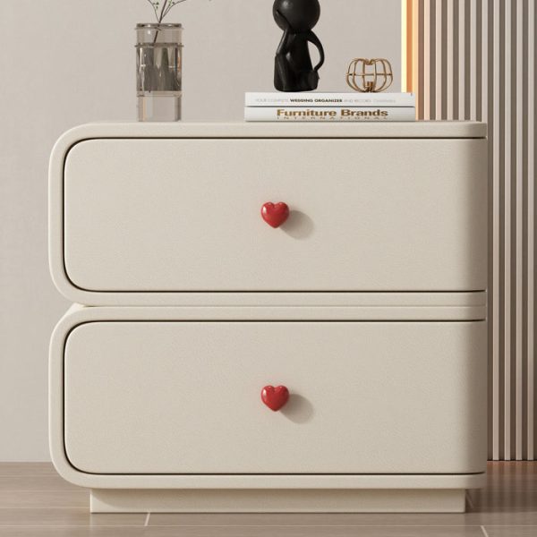 Contemporary Creative Faux Leather Solid Wood & Metal Curved Rectangular Nightstand 2-Drawer For Bedroom - Image 34