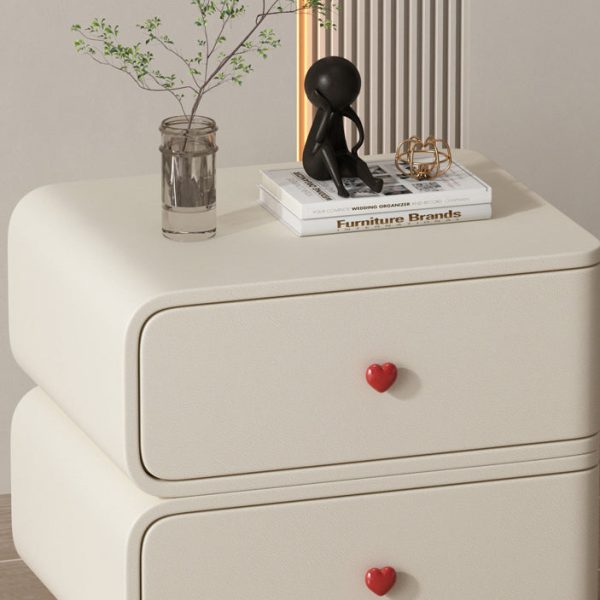 Contemporary Creative Faux Leather Solid Wood & Metal Curved Rectangular Nightstand 2-Drawer For Bedroom - Image 7