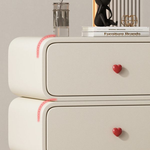 Contemporary Creative Faux Leather Solid Wood & Metal Curved Rectangular Nightstand 2-Drawer For Bedroom - Image 9