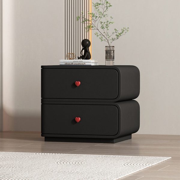 Contemporary Creative Faux Leather Solid Wood & Metal Curved Rectangular Nightstand 2-Drawer For Bedroom - Image 11