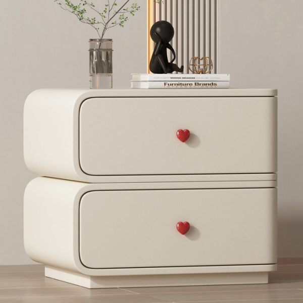 Contemporary Creative Faux Leather Solid Wood & Metal Curved Rectangular Nightstand 2-Drawer For Bedroom - Image 32