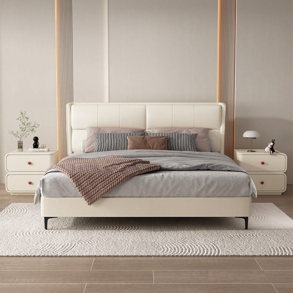 Contemporary Creative Faux Leather Solid Wood & Metal Curved Rectangular Nightstand 2-Drawer For Bedroom - Image 35