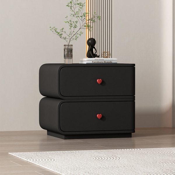 Contemporary Creative Faux Leather Solid Wood & Metal Curved Rectangular Nightstand 2-Drawer For Bedroom - Image 2