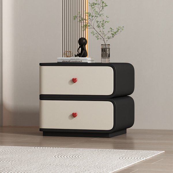 Contemporary Creative Faux Leather Solid Wood & Metal Curved Rectangular Nightstand 2-Drawer For Bedroom - Image 16