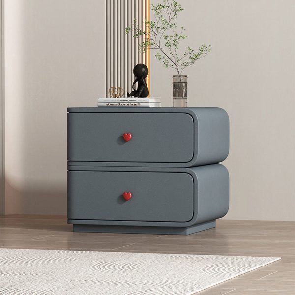 Contemporary Creative Faux Leather Solid Wood & Metal Curved Rectangular Nightstand 2-Drawer For Bedroom - Image 17