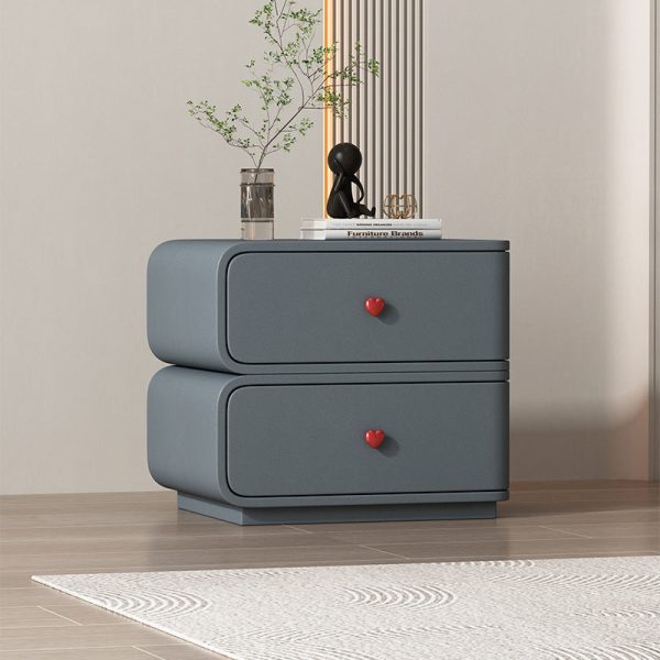 Contemporary Creative Faux Leather Solid Wood & Metal Curved Rectangular Nightstand 2-Drawer For Bedroom - Image 25