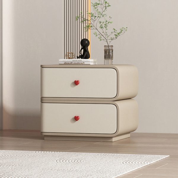 Contemporary Creative Faux Leather Solid Wood & Metal Curved Rectangular Nightstand 2-Drawer For Bedroom - Image 20
